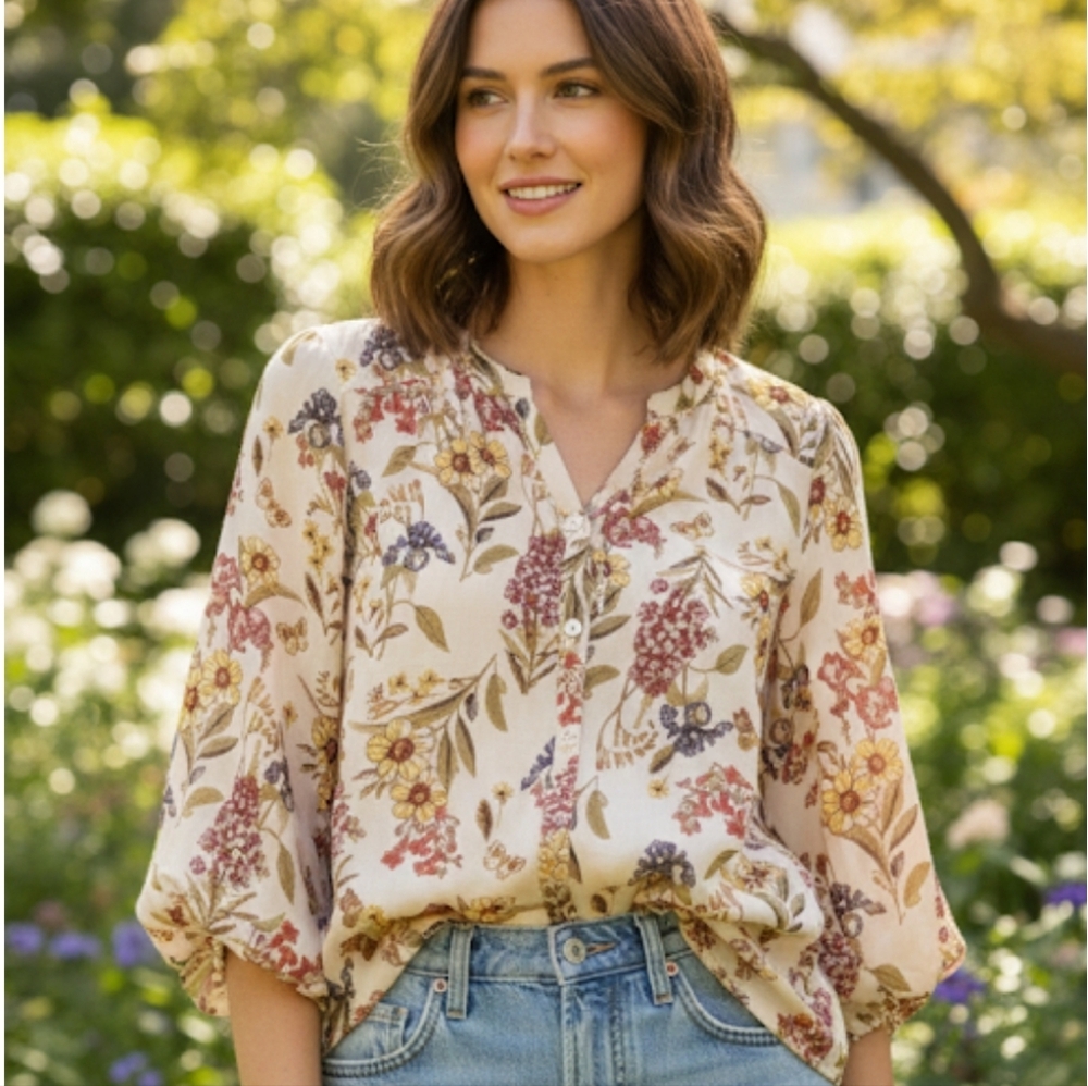 SPENSE Sweet Chiffon Garden Girl Floral Boho Peasant Festival Top Size Sm…